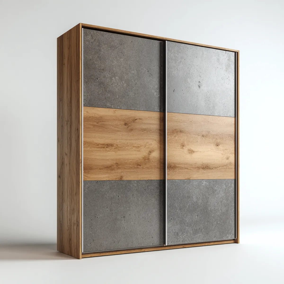 Armoire à portes coulissantes décor chêne et gris béton 180 x 60 x 200 cm en panneaux de particules rectangulaire