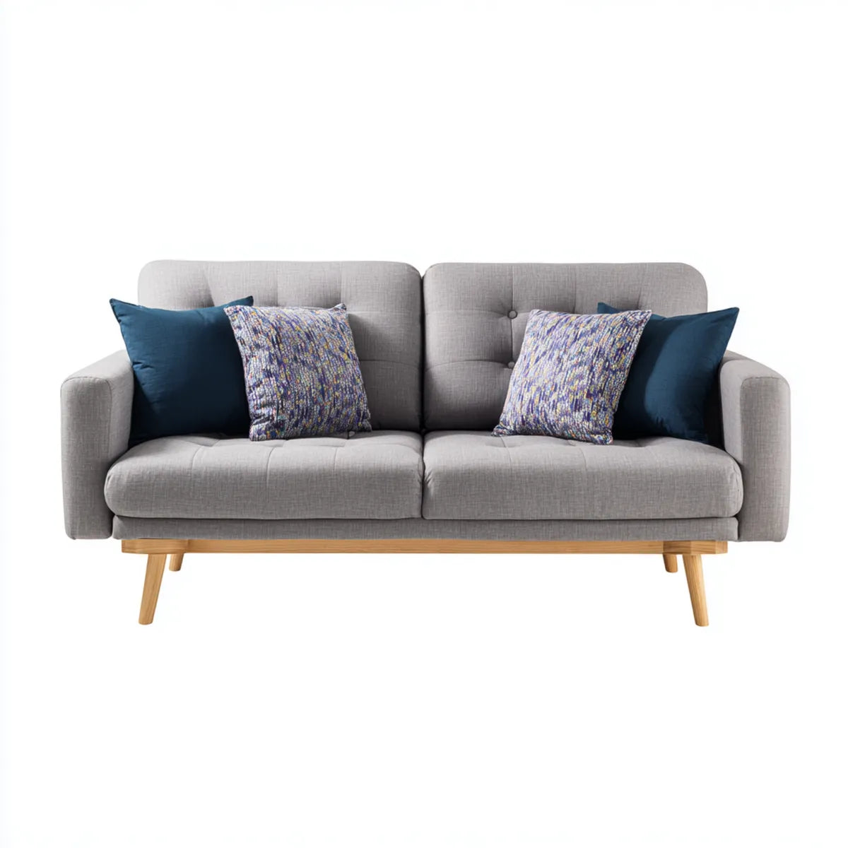 Canapé droit 2 places gris en polyester 180 x 85 x 86 cm avec pieds en bois massif