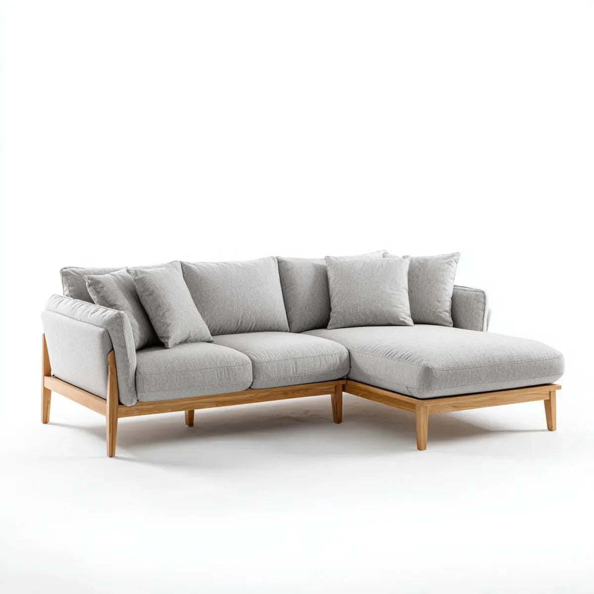 Canapé d'angle 3 places gris clair 250 x 160 x 85 cm polyester bois massif forme en L