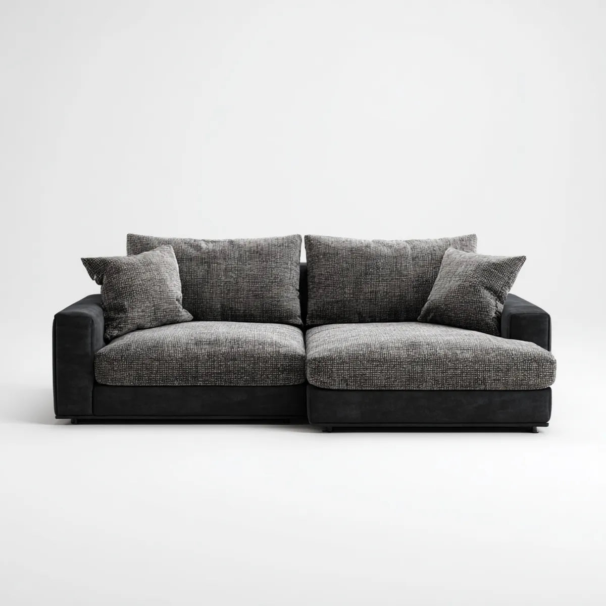 Canapé droit 2 places gris anthracite et noir 220 x 95 x 85 cm en polyester et similicuir PU