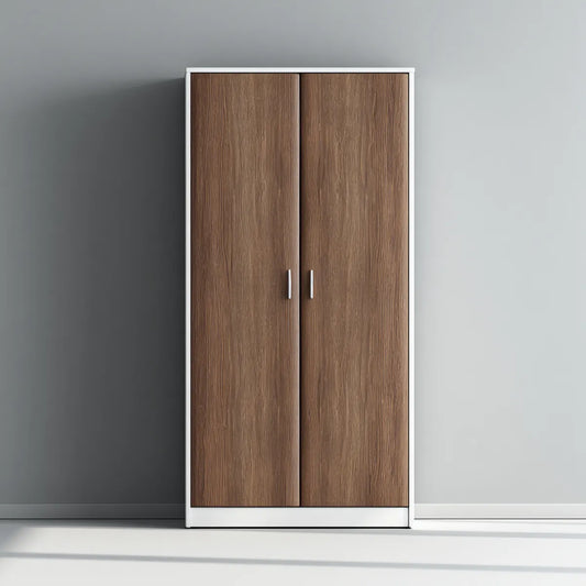Armoire de rangement 2 portes marron et blanc 80 x 52 x 180 cm en panneaux de particules mélaminés rectangulaire