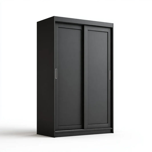 Armoire à portes coulissantes noire 120 x 60 x 200 cm en panneaux de particules rectangulaire