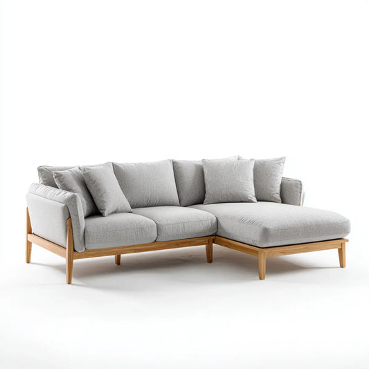 Canapé d'angle 3 places gris clair 250 x 160 x 85 cm polyester bois massif forme en L