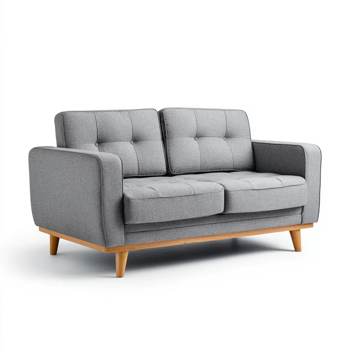 Canapé droit 2 places gris en polyester avec pieds en bois massif 150 x 85 x 85 cm