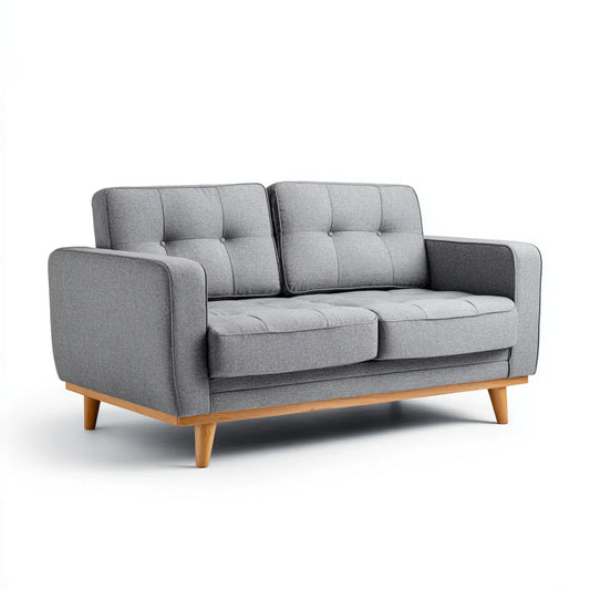 Canapé droit 2 places gris en polyester avec pieds en bois massif 150 x 85 x 85 cm
