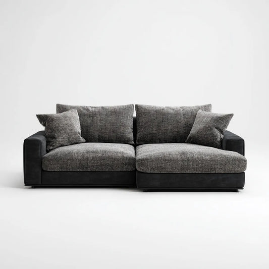 Canapé droit 2 places gris anthracite et noir 220 x 95 x 85 cm en polyester et similicuir PU