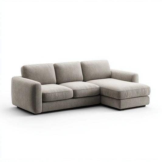 Canapé d'angle droit 3 places gris taupe en polyester forme L 250 x 160 x 85 cm