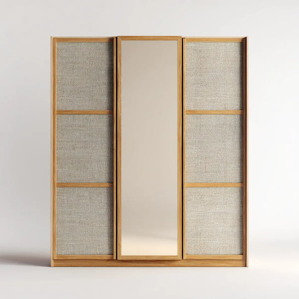 Armoire 3 portes avec miroir chêne naturel et gris rectangulaire 150 x 55 x 180 cm