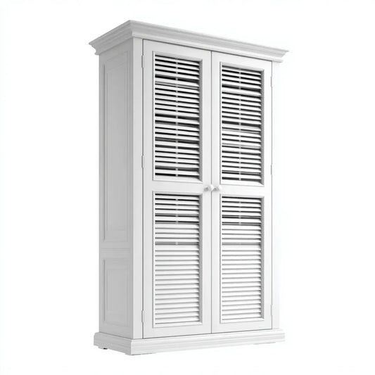 Armoire penderie 2 portes à persiennes blanche en MDF 100 x 55 x 200 cm rectangulaire
