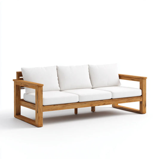 Canapé 3 places blanc et naturel 210 x 80 x 75 cm en bois massif d'acacia rectangulaire