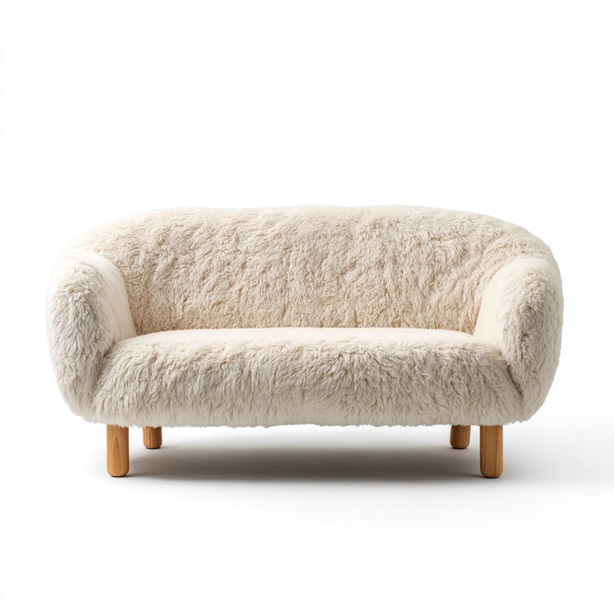 Canapé 2 places crème en fausse fourrure polyester forme arrondie 145 x 78 x 75 cm