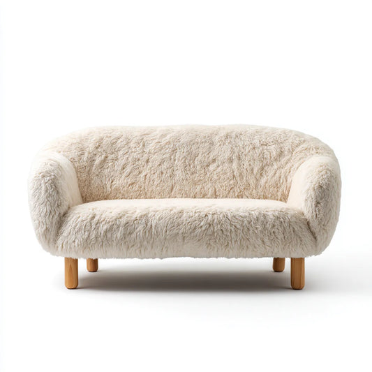 Canapé 2 places crème en fausse fourrure polyester forme arrondie 145 x 78 x 75 cm