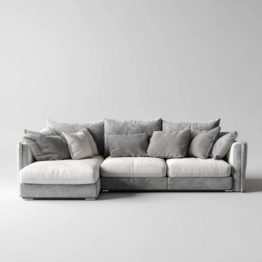 Canapé d'angle gauche 4 places gris clair en velours de polyester 300 x 165 x 85 cm